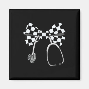 Schachter Coquette Nurse Stethoscope Bow Checkered Magnet