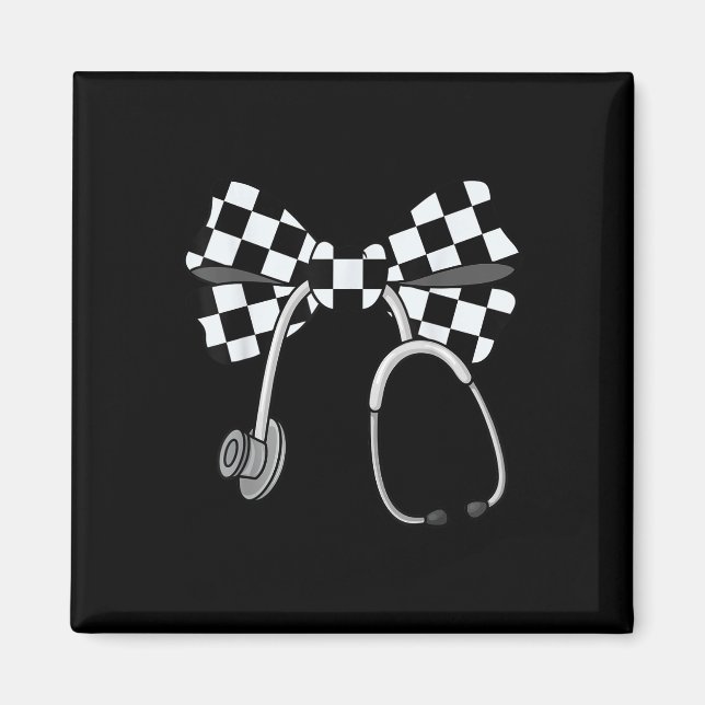 Schachter Coquette Nurse Stethoscope Bow Checkered Magnet (Vorne)