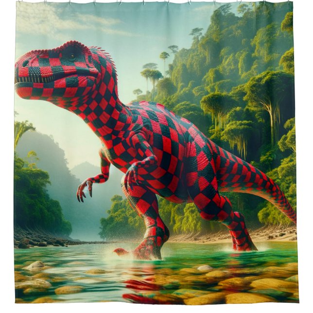 Schachter Dinosaurier Duschvorhang (Vorderseite)