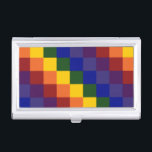 Schachter Regenbogen Visitenkarten Dose<br><div class="desc">Feiern Sie Ihren Stolz, Ihre Unterstützung oder Ihre Liebe mit diesem coolen, karierten Regenbogenmuster. Jede Reihe von regenbogenfarbenen Quadraten verschiebt ein Quadrat nach rechts, um ein buntes kariertes Muster zu schaffen. Die Quadrate rot, orange, gelb, grün, blau, indigo und violett bilden eine Abfolge von diagonal getretenen Streifen. Digitales 9000 x...</div>