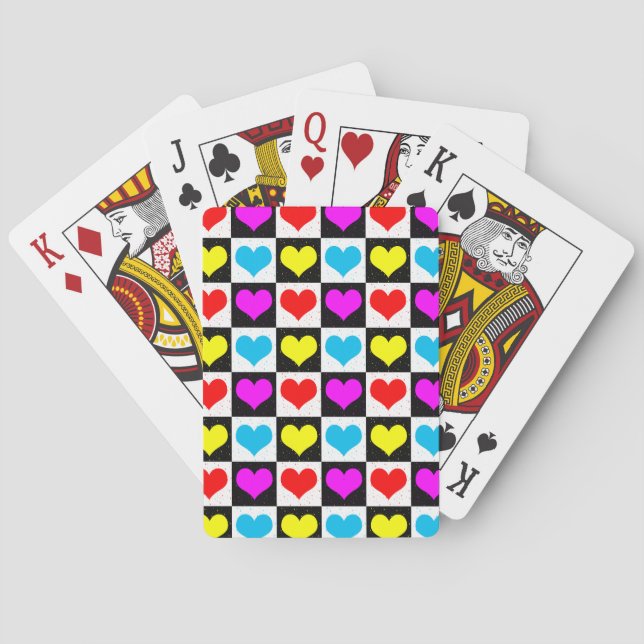 Schachtes Muster für farbenfrohe Herzen Spielkarten (Rückseite)