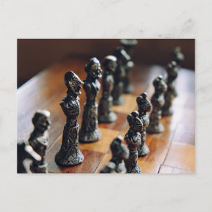 Schachthemen-Set mit antiken, vintage Schachfigure Postkarte