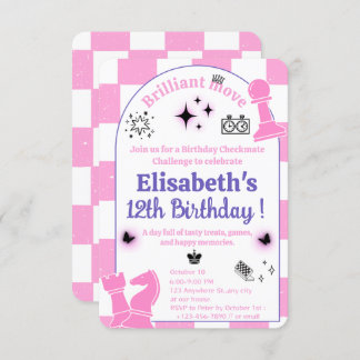 Schachturnier Geburtstagsparty für Mädchen Thema 4 Einladung