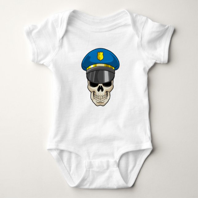 Schädel als Polizeibeamter mit Polizeihut Baby Strampler (Vorderseite)