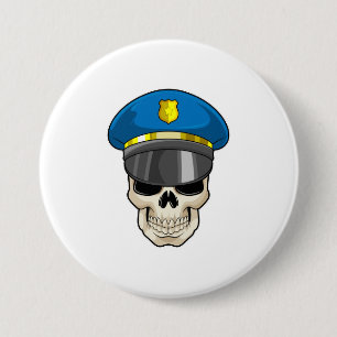 Schädel als Polizeibeamter mit Polizeihut Button