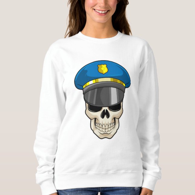 Schädel als Polizeibeamter mit Polizeihut Sweatshirt (Vorderseite)