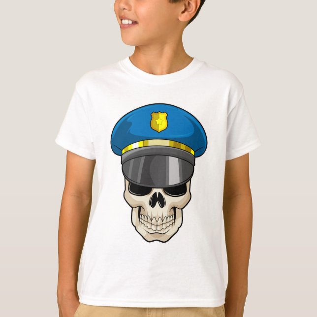 Schädel als Polizeibeamter mit Polizeihut T-Shirt (Vorderseite)