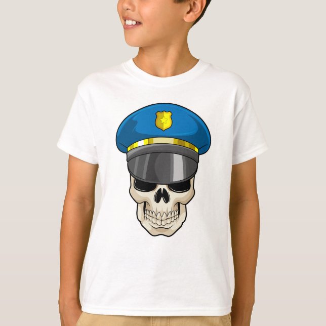 Schädel als Polizeibeamter mit Polizeihut T-Shirt (Vorderseite)