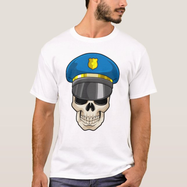Schädel als Polizeibeamter mit Polizeihut T-Shirt (Vorderseite)