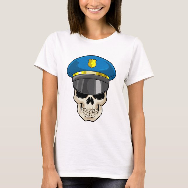 Schädel als Polizeibeamter mit Polizeihut T-Shirt (Vorderseite)