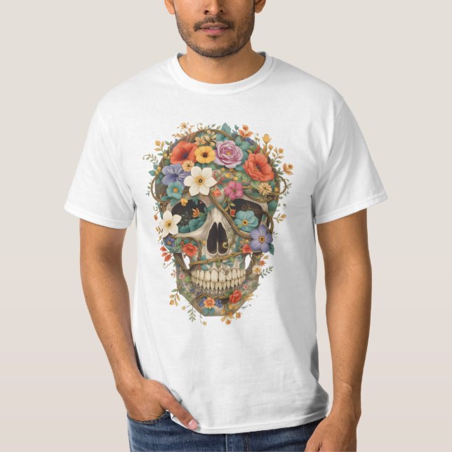 Schädel aus Blume und Reben T-Shirt (Vorderseite)