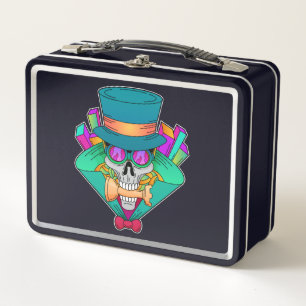 Schädel beim Schach mit Schachstück Rook Metall Brotdose