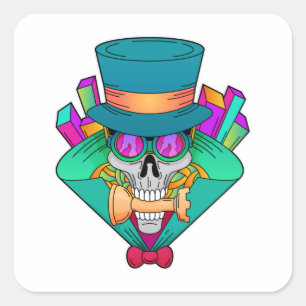 Schädel beim Schach mit Schachstück Rook Quadratischer Aufkleber