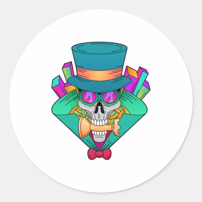 Schädel beim Schach mit Schachstück Rook Runder Aufkleber (Vorderseite)