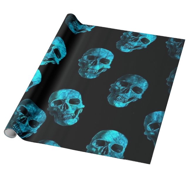 Schädel blau 2 geschenkpapier (Ungerollt)