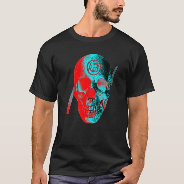 Schädel Blau Rot T-Shirt (Vorderseite)