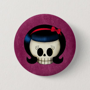 Schädel des Rockabilly Mädchens Button