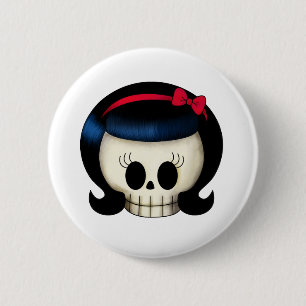 Schädel des Rockabilly Mädchens Button