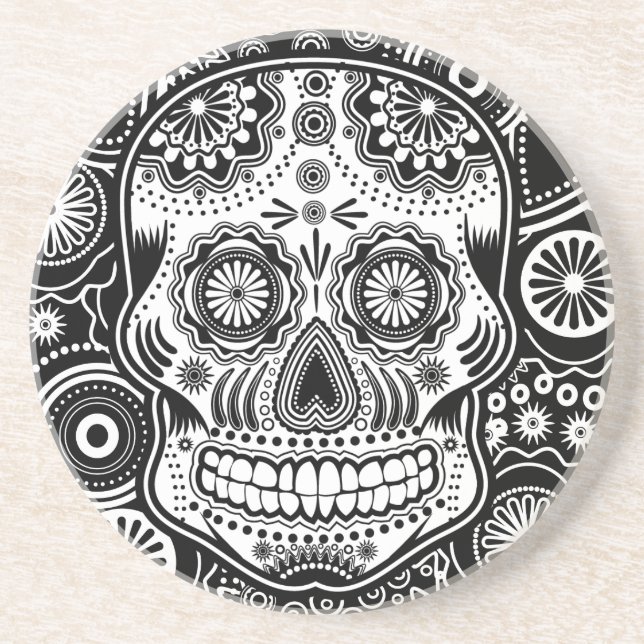 Schädel Dia De Los Muertes Sugar Sandstein Untersetzer (Vorne)
