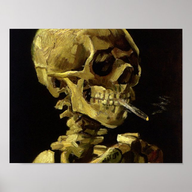 Schädel eines Skeletts mit brennendem Vincent Poster (Vorne)