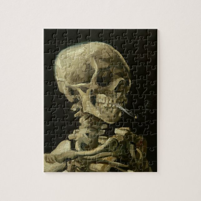 Schädel eines Skeletts mit brennender Zigarette Puzzle (Vertikal)