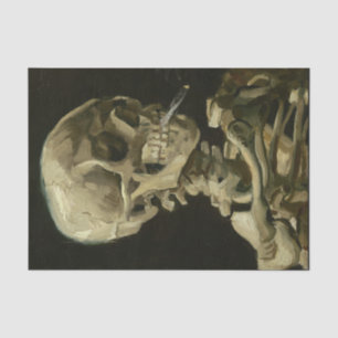 Schädel eines Skeletts mit brennender Zigarette, Seidenpapier