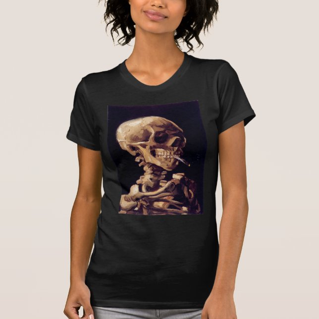 Schädel eines Skeletts mit brennender Zigarette T-Shirt (Vorderseite)