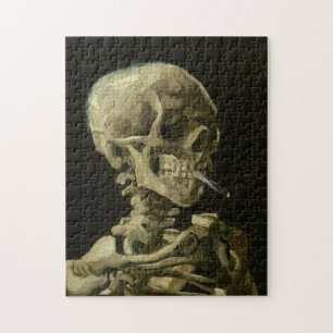 Schädel eines Skeletts mit brennender Zigarette vo Puzzle