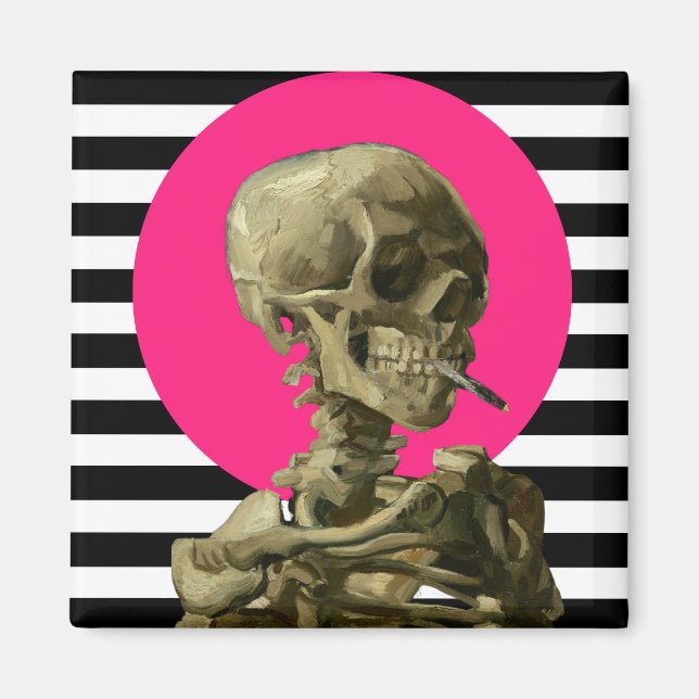 Schädel eines Skeletts mit brennender ZigarettenCo Magnet (Vorne)