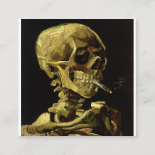 Schädel eines Skeletts mit verbranntem Zigaretten Quadratische Visitenkarte