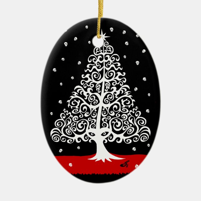 Schädel für Weihnachtsverzierung Keramik Ornament (Vorne)