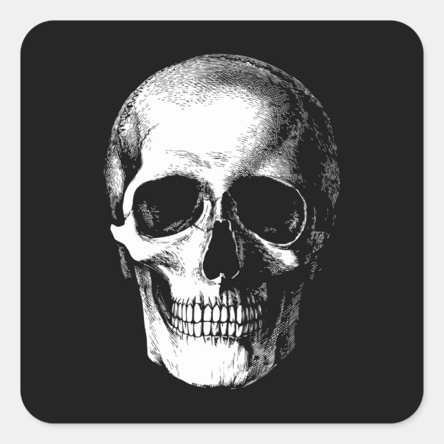 Schädel-Gotik-Halloween-Hochzeitsaufkleber quadrat Quadratischer Aufkleber (Vorderseite)