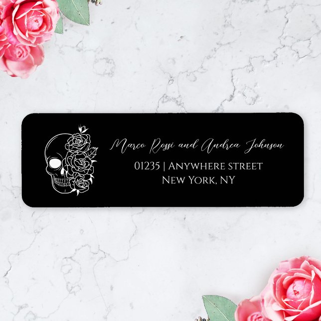 Schädel-Gotik-Hochzeitspaare-Rücksendeetikett (gothic wedding address sticker)