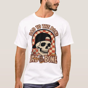 Schädel-Grafik-T-Shirt 'Bad to the Bone' im Retro- T-Shirt