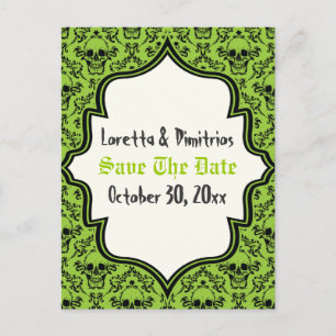 Schädel, grün, schwarz, Halloween Save the Date Ankündigungspostkarte