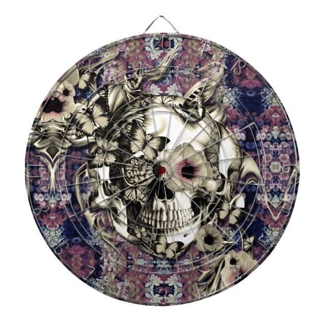 Schädel hergestellt von den Mohnblumen und von den Dartscheibe (vorne)
