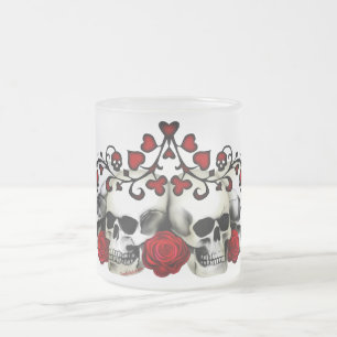 Schädel, Herzen und Rosen Mattglastasse