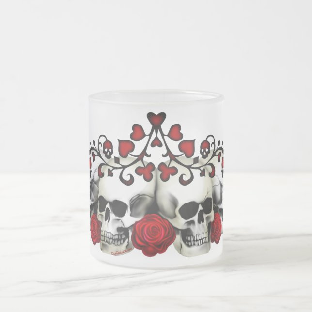 Schädel, Herzen und Rosen Mattglastasse (Mittel)