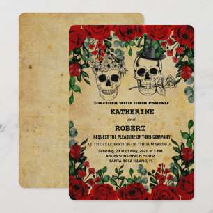 Schädel-Hochzeit-Halloween-Zucker-Gotisch-Floral I Einladung