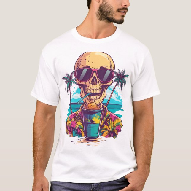 Schädel im Urlaub � Chill lustiger Strandskelett T-Shirt (Vorderseite)