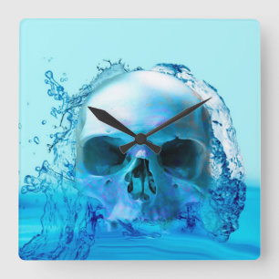 Schädel im Wasser Quadratische Wanduhr