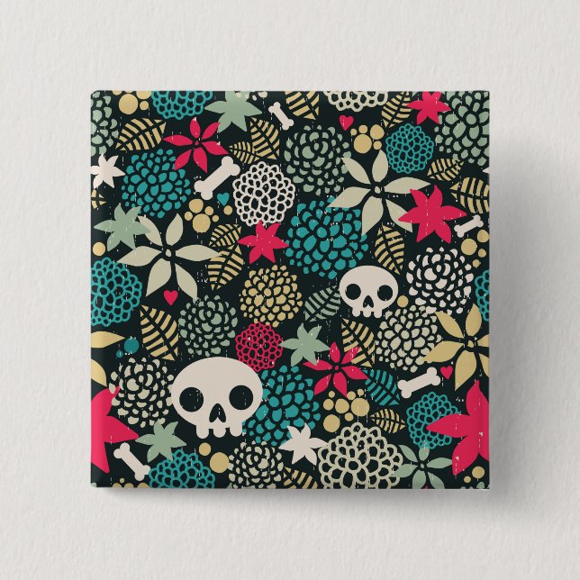 Schädel in Blume Button (Vorderseite)
