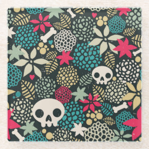 Schädel in Blume Glasuntersetzer