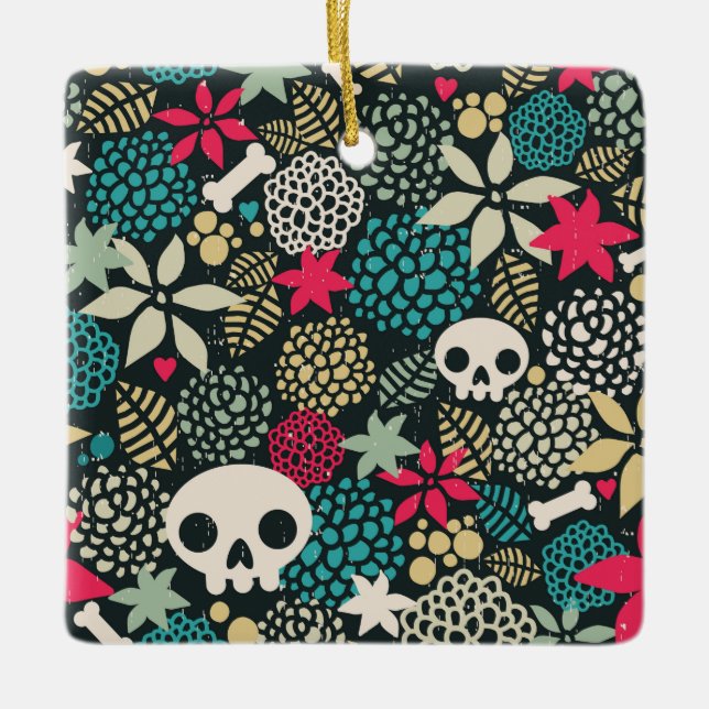 Schädel in Blume Keramikornament (Vorderseite)