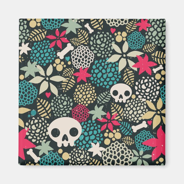 Schädel in Blume Magnet (Vorne)