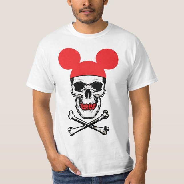 Schädel in Cartoon-Maus-Ear-Hut mit X-Bone T-Shirt (Vorderseite)
