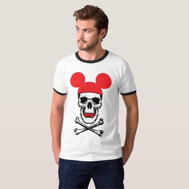 Schädel in Cartoon-Maus-Ear-Hut mit X-Bone T-Shirt (Vorne ganz)