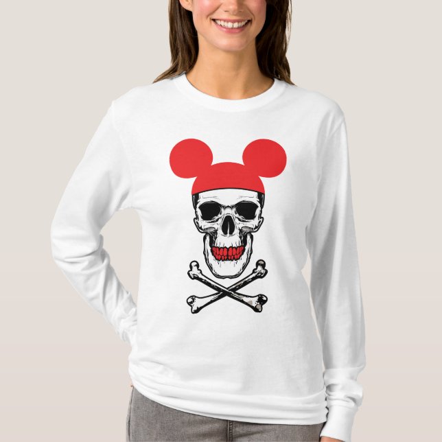 Schädel in Cartoon-Maus-Ear-Hut mit X-Bone T-Shirt (Vorderseite)