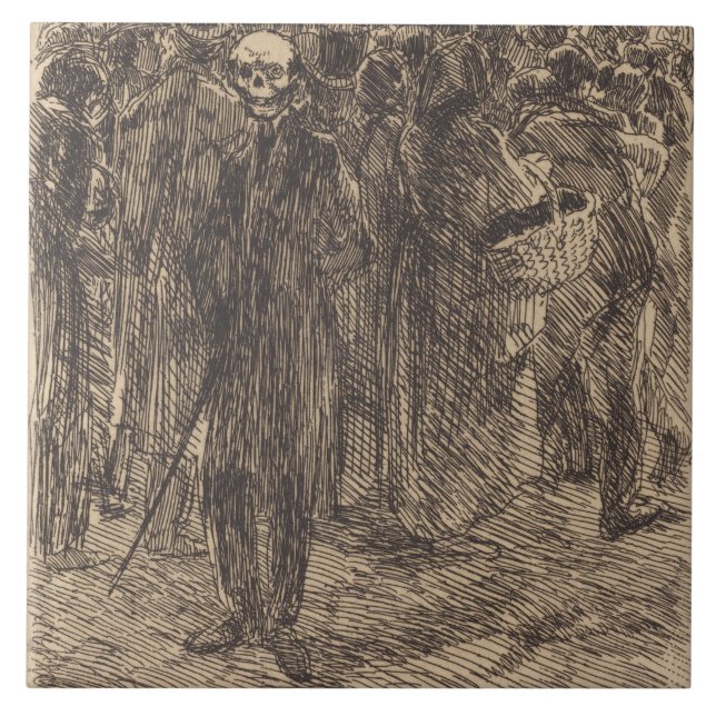 Schädel in der Menge (von Albert Besnard) Fliese (Vorderseite)