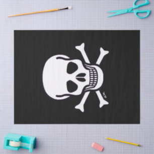 Schädel in Knochen, schwarzes Papiertaschpapier Seidenpapier